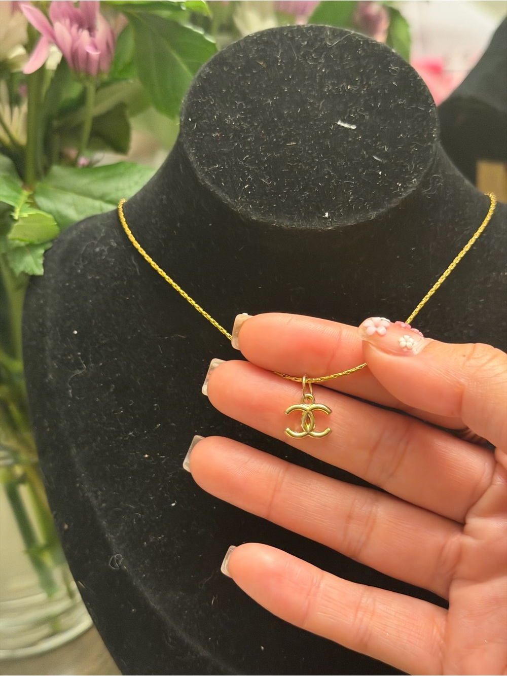 CC gold necklace tiny cc pendant